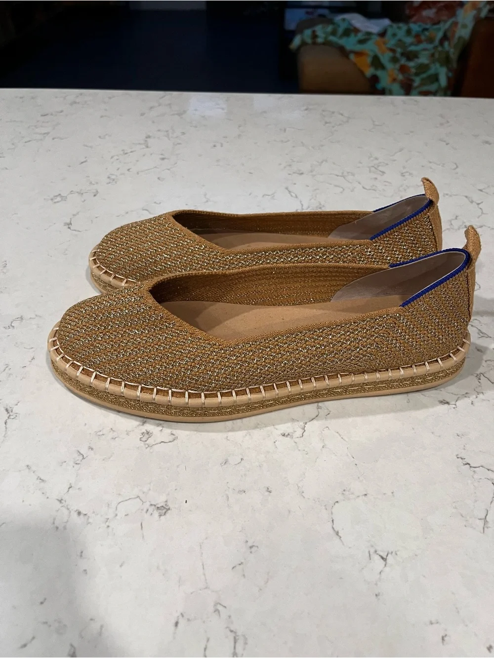 Rothy’s NWOB The Espadrille Gold Stripe Women’s Shoes Slip On Flats Size 9